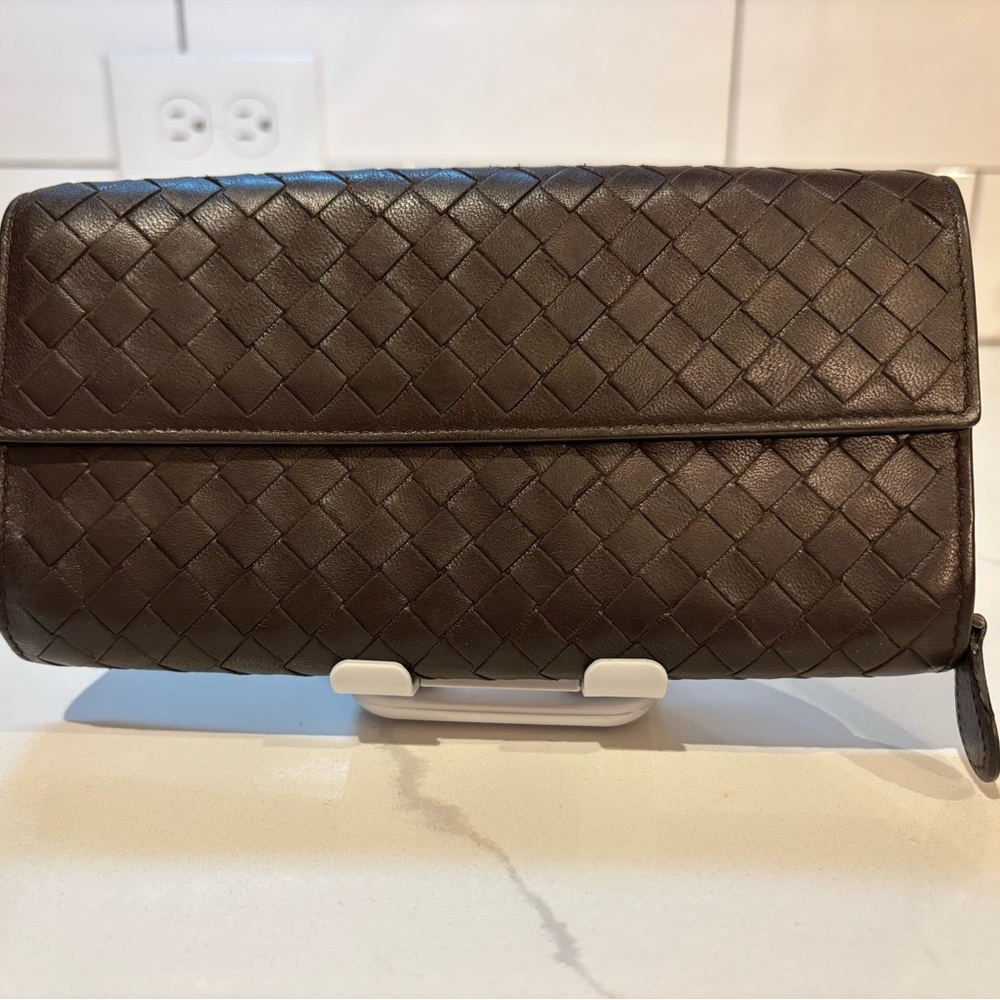 Bottega Veneta Brown Woven‎ Leather Long Wallet